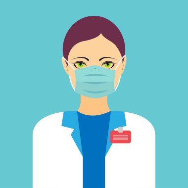 Tek kullanımlık maske takan kadın doktor, koruma konsepti.