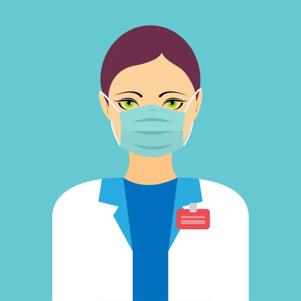 Mujer Doctor Usando Una Máscara Desechable Concepto Protección — Vector de stock