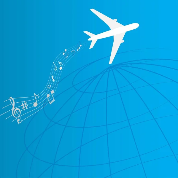 Самолет Музыкальными Нотами Концепция Развлекательной Системы Полете — стоковый вектор