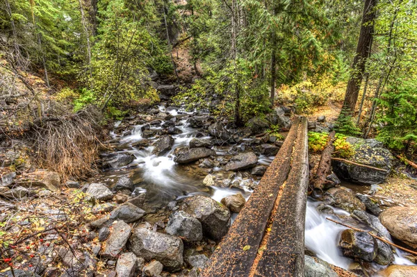 Log over falls creek. — Stock Photo, Image