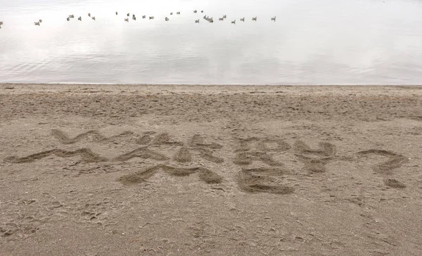 Huwelijksaanzoek in het zand. — Stockfoto