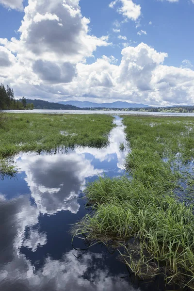 Vedestä heijastuvat pilvet . — kuvapankkivalokuva