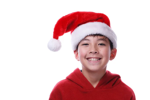 Holiday porträtt av pojke i santa hatt. — Stockfoto