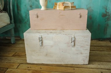 Eski Beyaz ahşap kutuları vintage