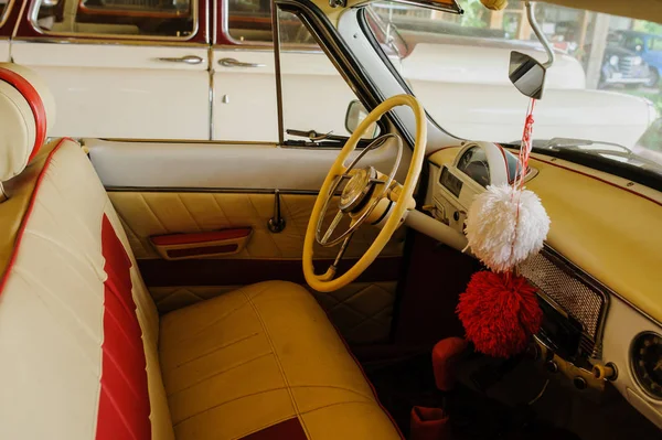Interior of old  car from white leather — Stock Photo, Image