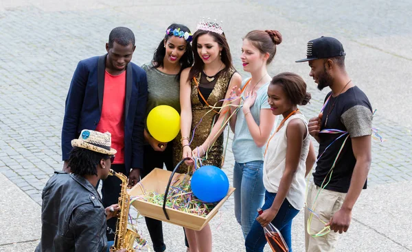 Multi-ethnic group on a bachelorette party — Stock Photo, Image