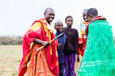 Massai family celebrating clipart