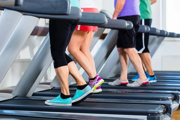 Group of people in gym on treadmill running — Stock Photo, Image