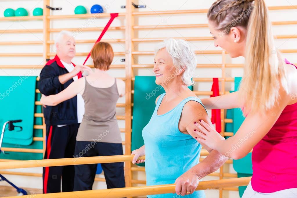 Seniors in physical rehabilitation therapy