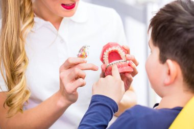  Orthodontist explaining boy braces  clipart