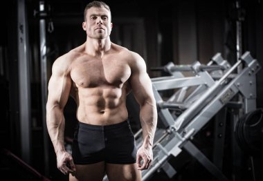 Spor salonunda vücut geliştirme yapan güçlü erkek