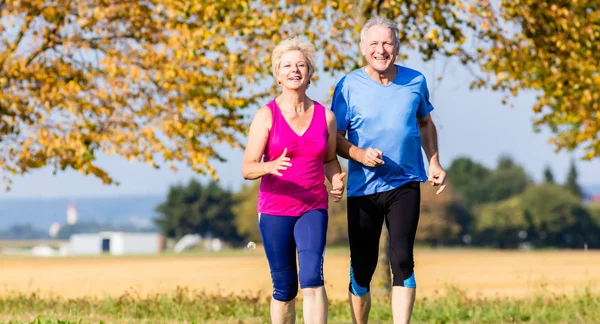 Senior vrouw en man doen fitness oefeningen — Stockfoto