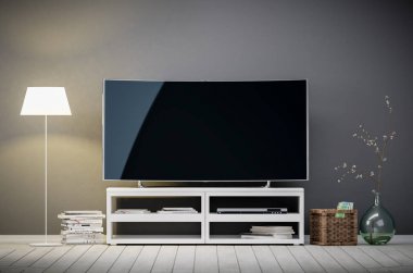 modern oturma odası tv ve lamba ile 3D iç işleme