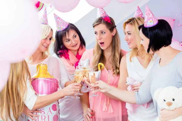 Pregnant woman receiving presents on baby shower — Stock Photo, Image