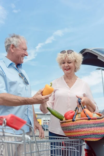 Pasangan senior dengan sayuran segar dan bergizi — Stok Foto