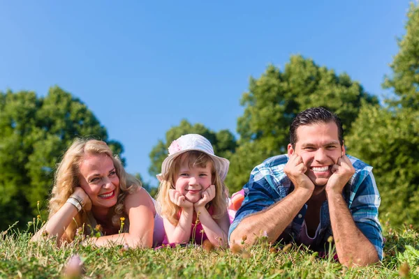 草原に横たわっている家族 — ストック写真