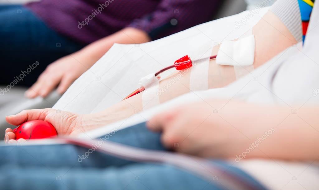 Vein catheter at blood donation