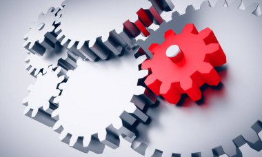 Gears with one little red wheel clipart