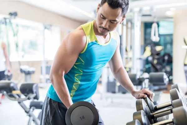 Portret van een knappe jongeman uitoefening biceps krullen — Stockfoto