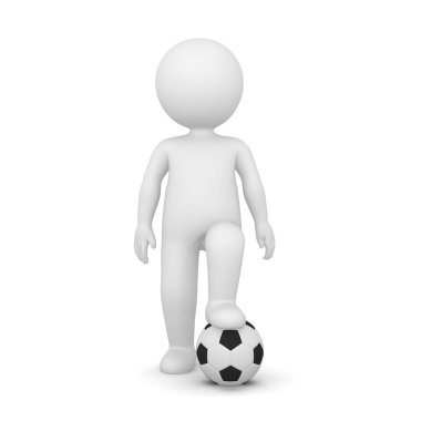 bir adamın tek ayak üstünde bir futbol topu ile 3D render