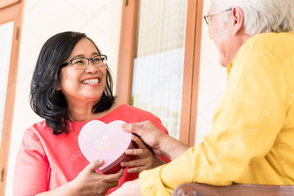 Asian senior couple in love smiling