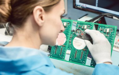 Bir Pcb için teknisyen lehimleme bileşenleri