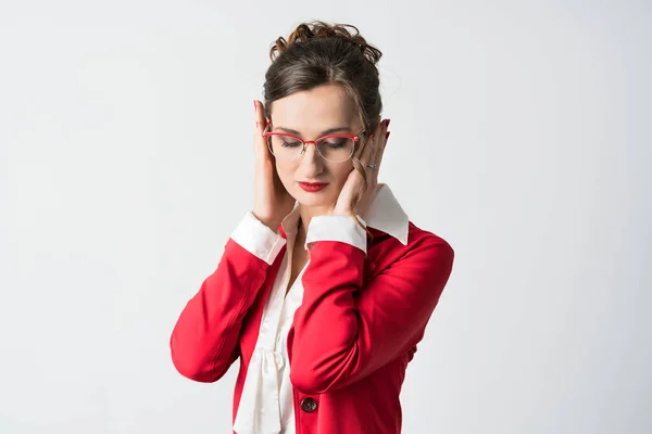 Geschäftsfrau hört nichts Böses — Stockfoto