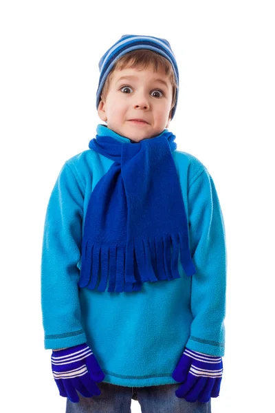 Surprised boy in winter clothes — Stock Photo, Image