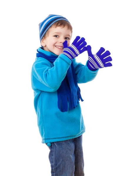 Αγόρι σε χειμερινά ρούχα με μακριά μύτη σημάδι — Φωτογραφία Αρχείου