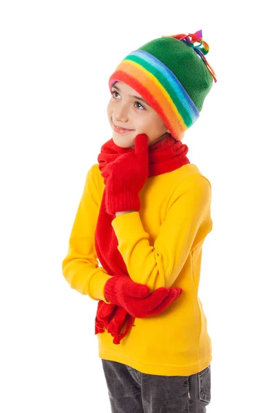 Вдумчивая девушка в зимней одежде — стоковое фото