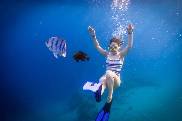 소원과 홍 해에서 여자 다이빙 — 스톡 사진