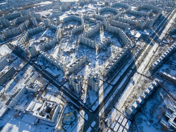 Winter aerial view to residential area in Kharkiv, Ukraine — Stock Photo, Image