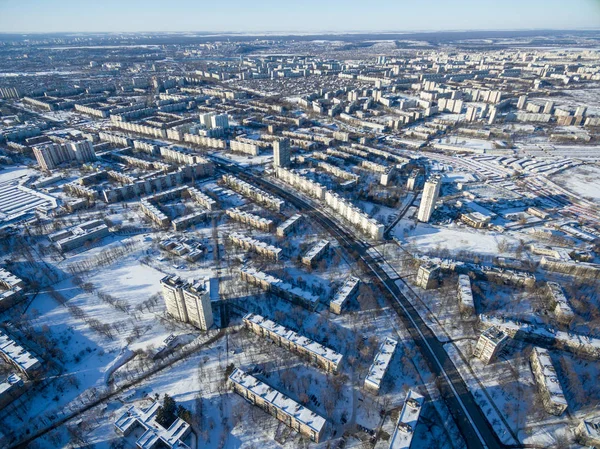 Winter aerial view to residential area in Kharkiv, Ukraine — Stock Photo, Image