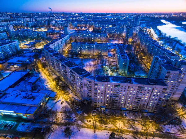 Winter evening aerial view to residential area in Kharkiv, Ukrai — Stock Photo, Image