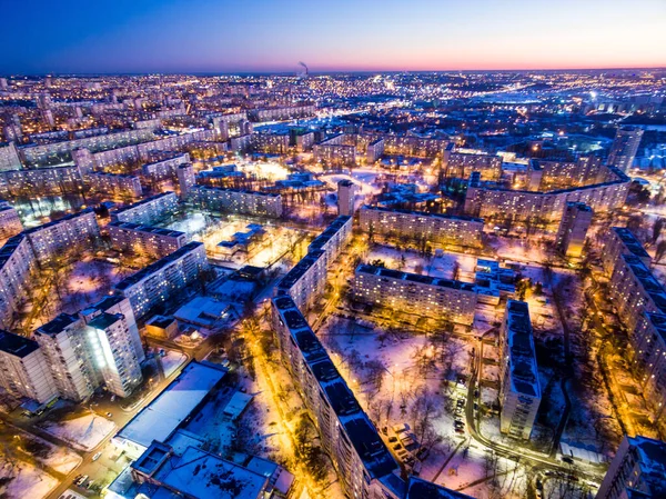 Winter evening aerial view to residential area in Kharkiv, Ukrai — Stock Photo, Image