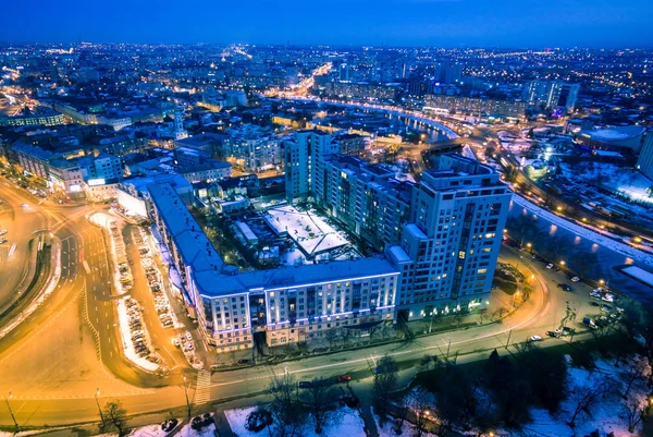 Winter night aerial view to downtown in Kharkiv — Stock Photo, Image