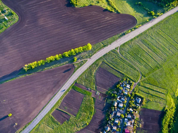 Letecký pohled na venkovskou jarní krajinu při západu slunce, Ukrajina — Stock fotografie