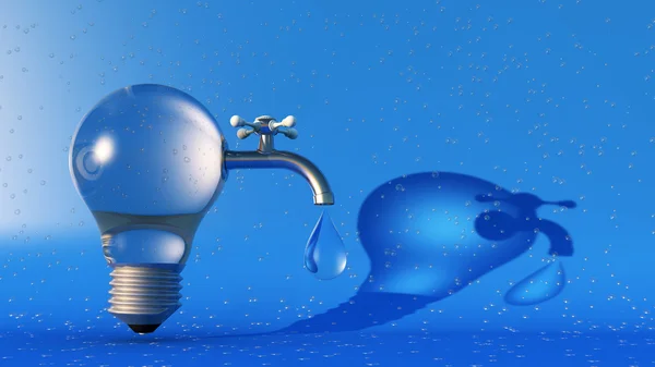 Light bulb, tap and beach — Stock Photo, Image