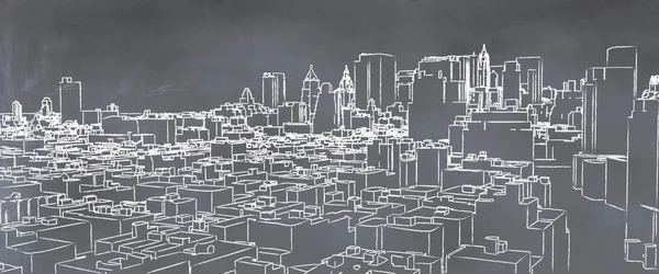 黒板に描かれた都市の図 — ストック写真