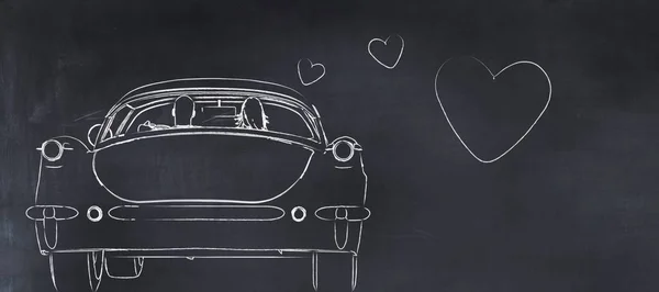 Illustration Whiteboard Drawing Car Hearts — Stock Photo, Image