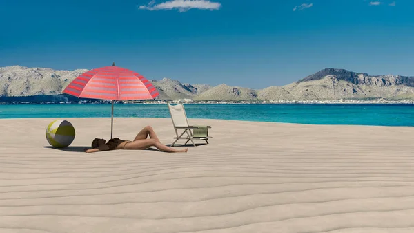 Illustrazione Donna Che Prende Sole Una Spiaggia — Foto Stock