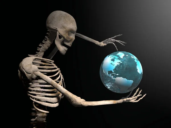 Illustration Skeleton Globe Hands — Stock Photo, Image