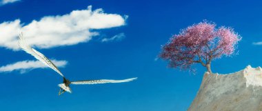 Bulutlarda uçan Kartal 'ın 3D çizimi 