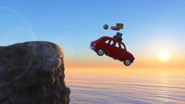 Üç boyutlu resimde çılgın bir kadın plaja gidiyor.