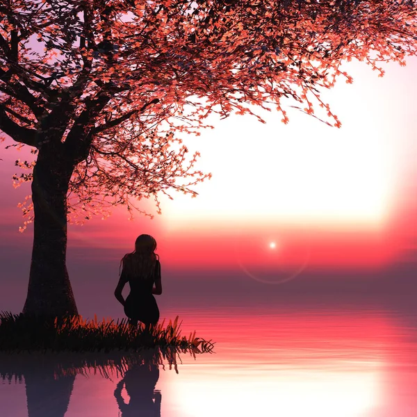 Illustration Femme Relaxant Sur Une Île — Photo