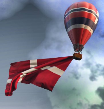 Danimarka ve Norveç bayrağının 3d illüstrasyonu