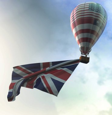 İngiliz bayrağı ve sıcak hava balonunun 3D çizimi