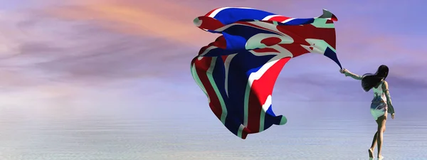 3d illustration of the woman and flag of britain