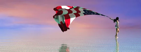 Ilustração Mulher Bandeira Dos Estados Unidos — Fotografia de Stock