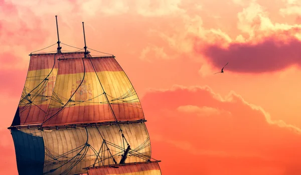 Illustration Ship Flag Spain Its Sails — 스톡 사진